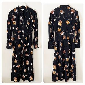 Equipment Femme Crysta Black Floral midi Button Front Dress Size 4 NWOT